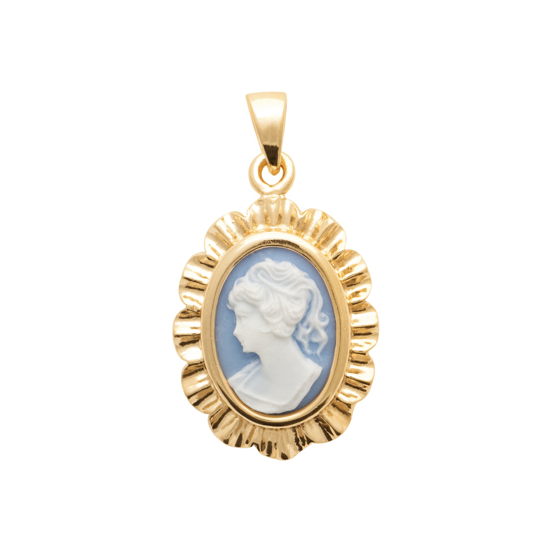 Pendentif Plaqué Or & résine bleu Camée