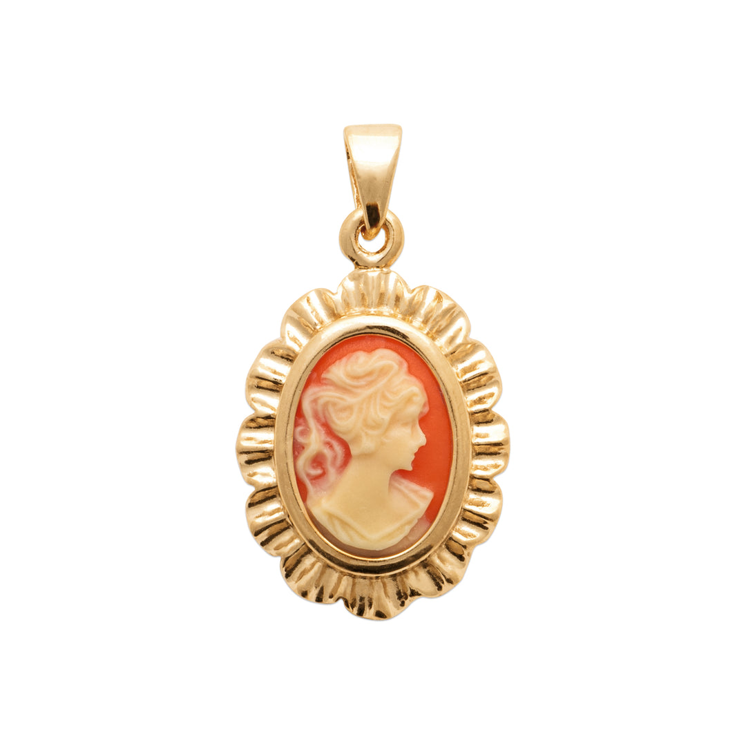 Pendentif Plaqué Or & résine rouge Camée