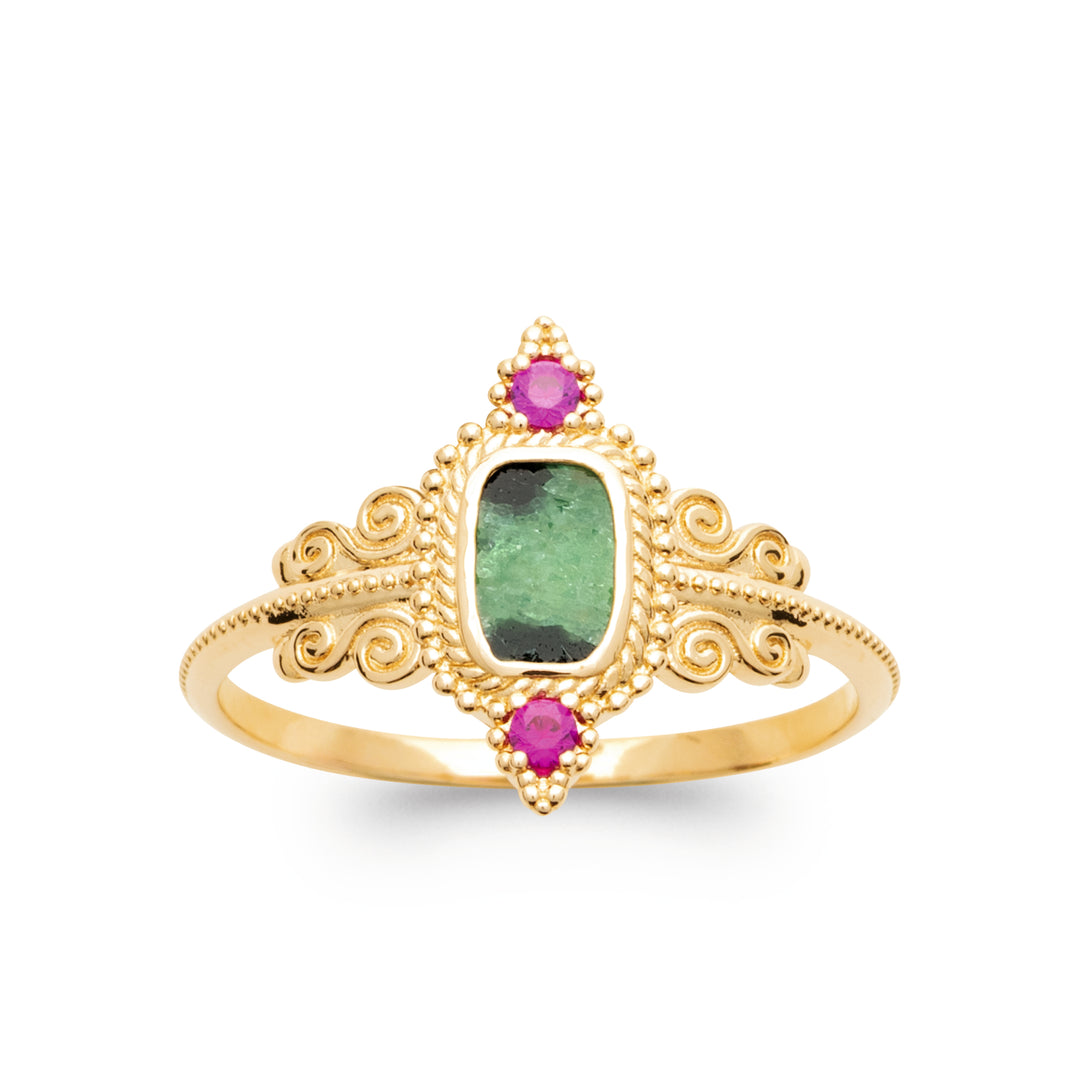 Bague Plaqué Or & Jaspe dalmatien Delhi