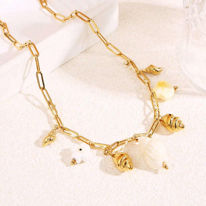 Collier Acier inoxydable doré femme et tissu beige Coraya