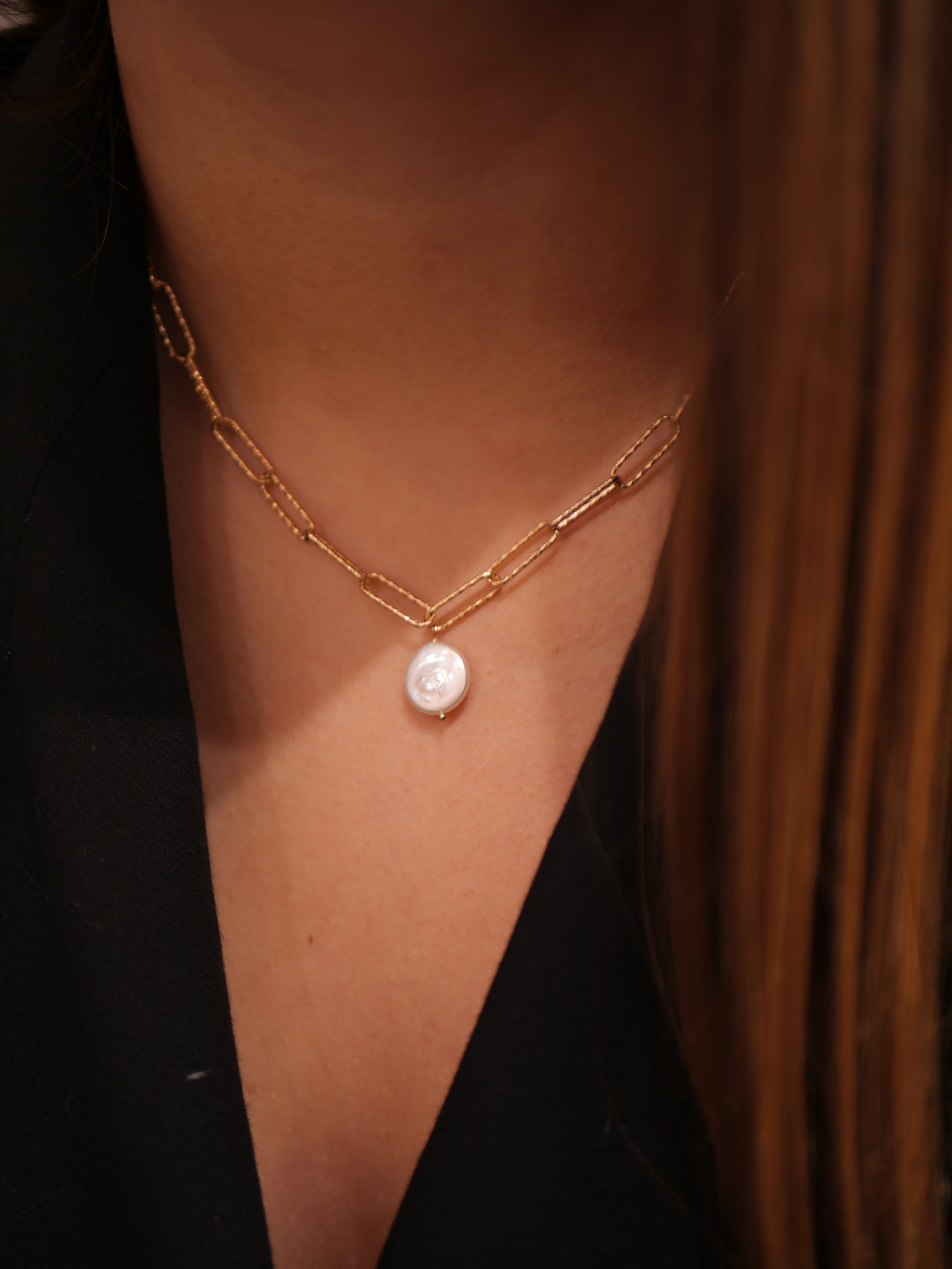 Collier Plaqué or & Perle Aspen