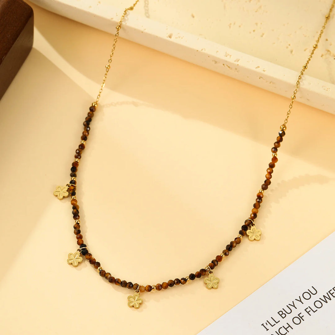 Collier Acier inoxydable doré femme & oeil de tigre Plava