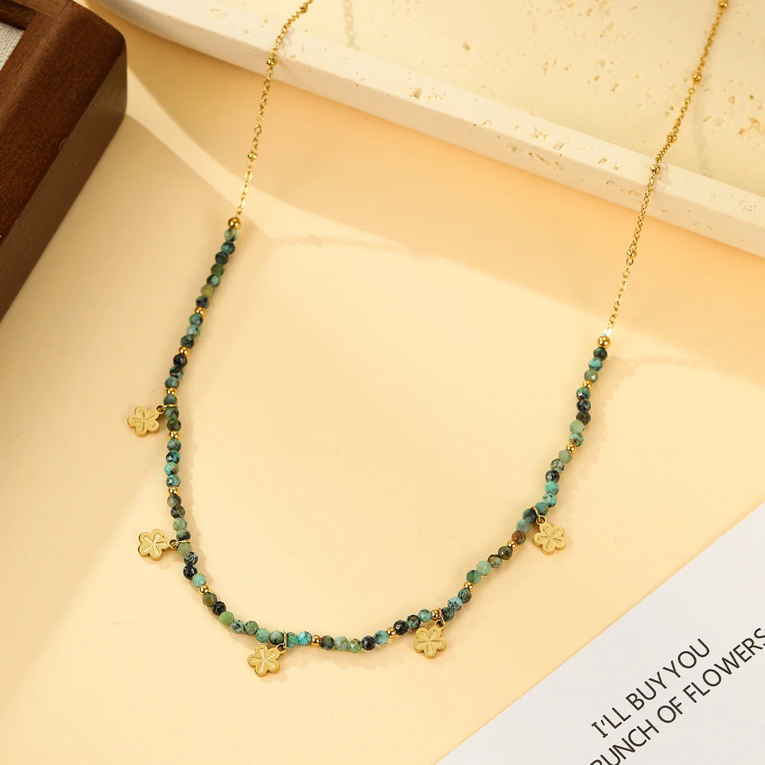 Collier Acier inoxydable doré femme & turquoise africaine  Plava