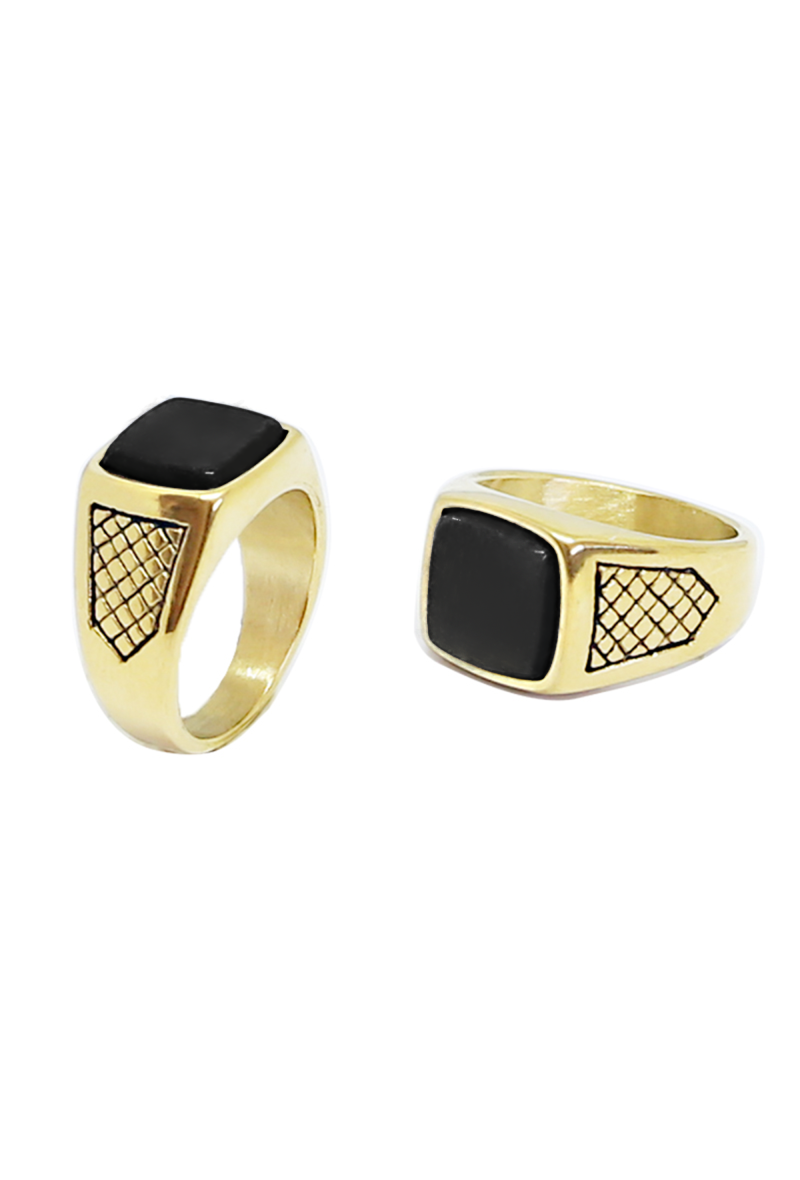 Bague Acier Inoxydable doré & Onyx Homme Charles