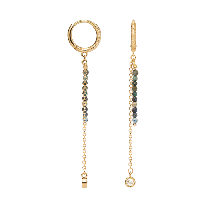 Boucles d'oreilles Plaqué Or & Turquoise africaine pendantes Lagon