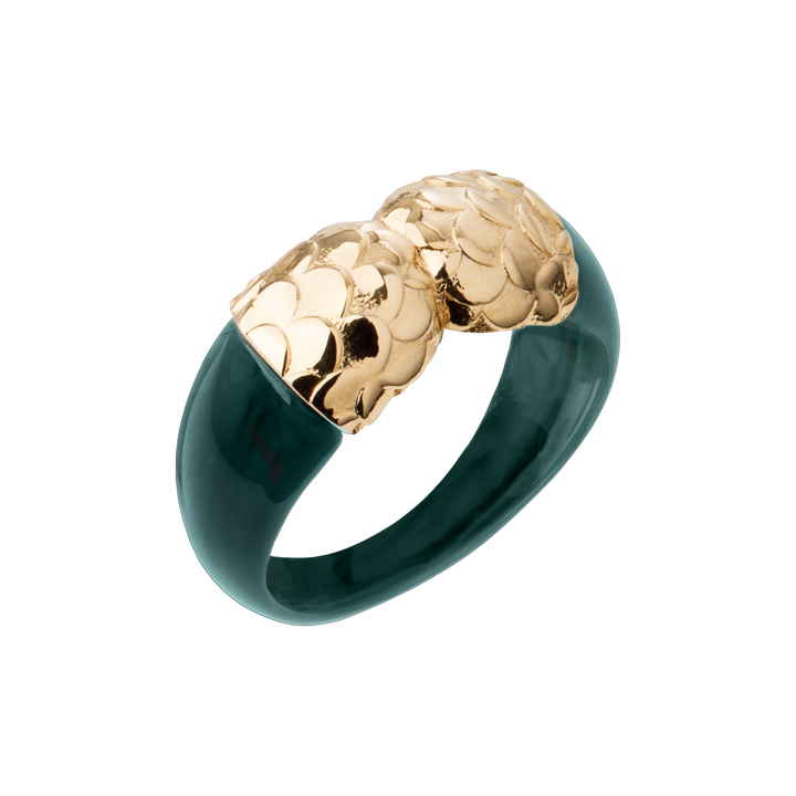 Bague Plaqué Or & résine verte Zellige Saunier