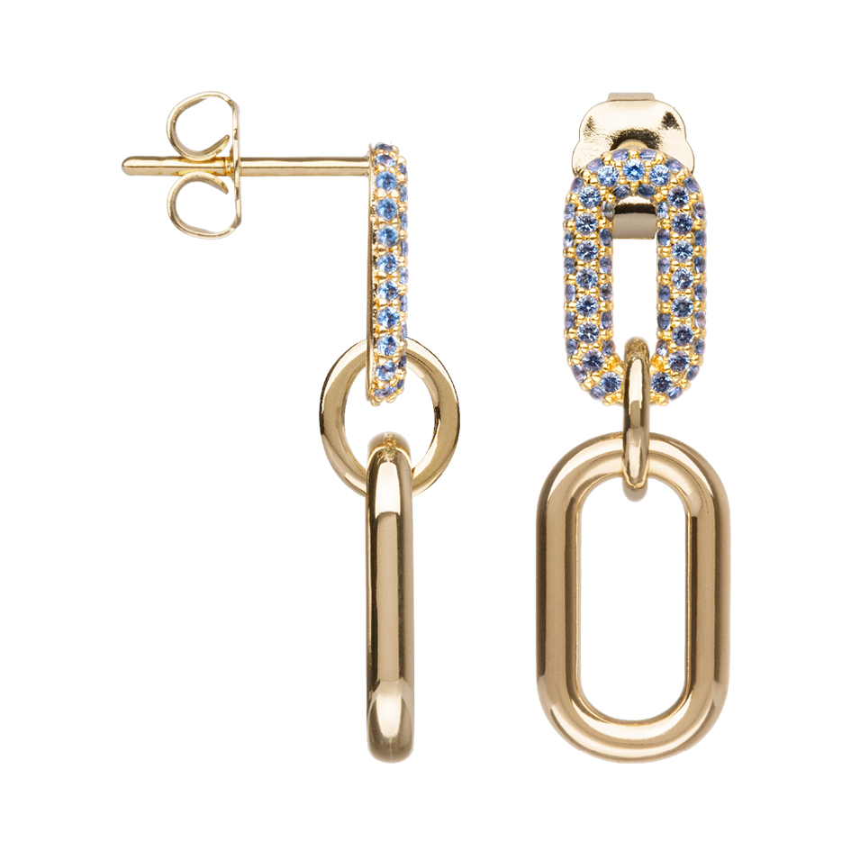 Boucles d'oreilles Plaqué Or & Oz bleu pendantes Maillon