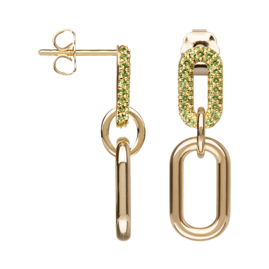 Boucles d'oreilles Plaqué Or & Oz vert pendantes Maillon