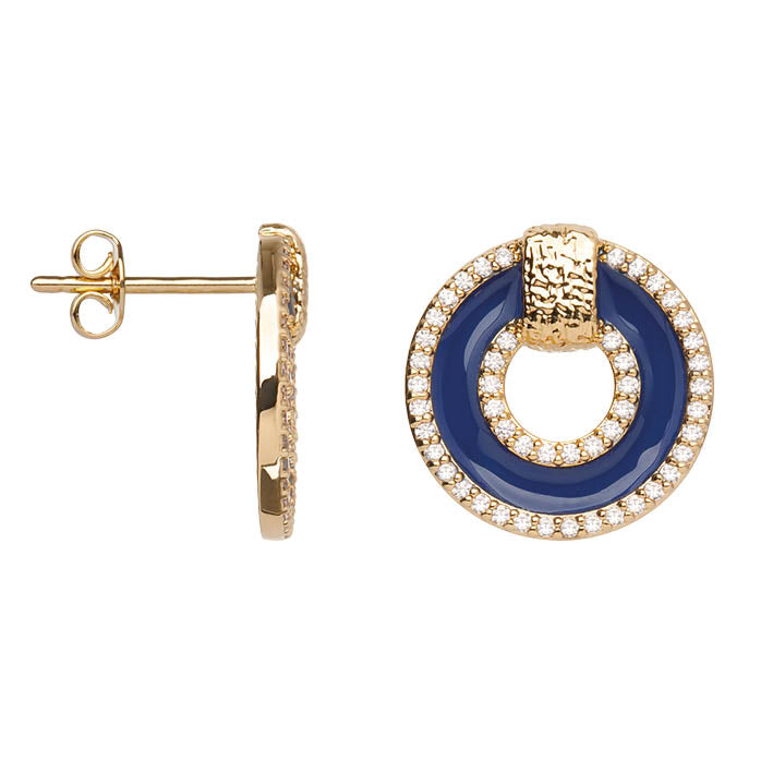 Boucles d'oreilles Plaqué or, Oz & Laque bleue Astral