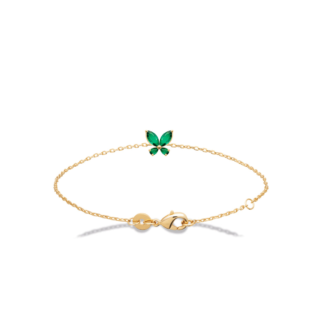 Bracelet Plaqué or motif papillon et Oz vert Mariposa
