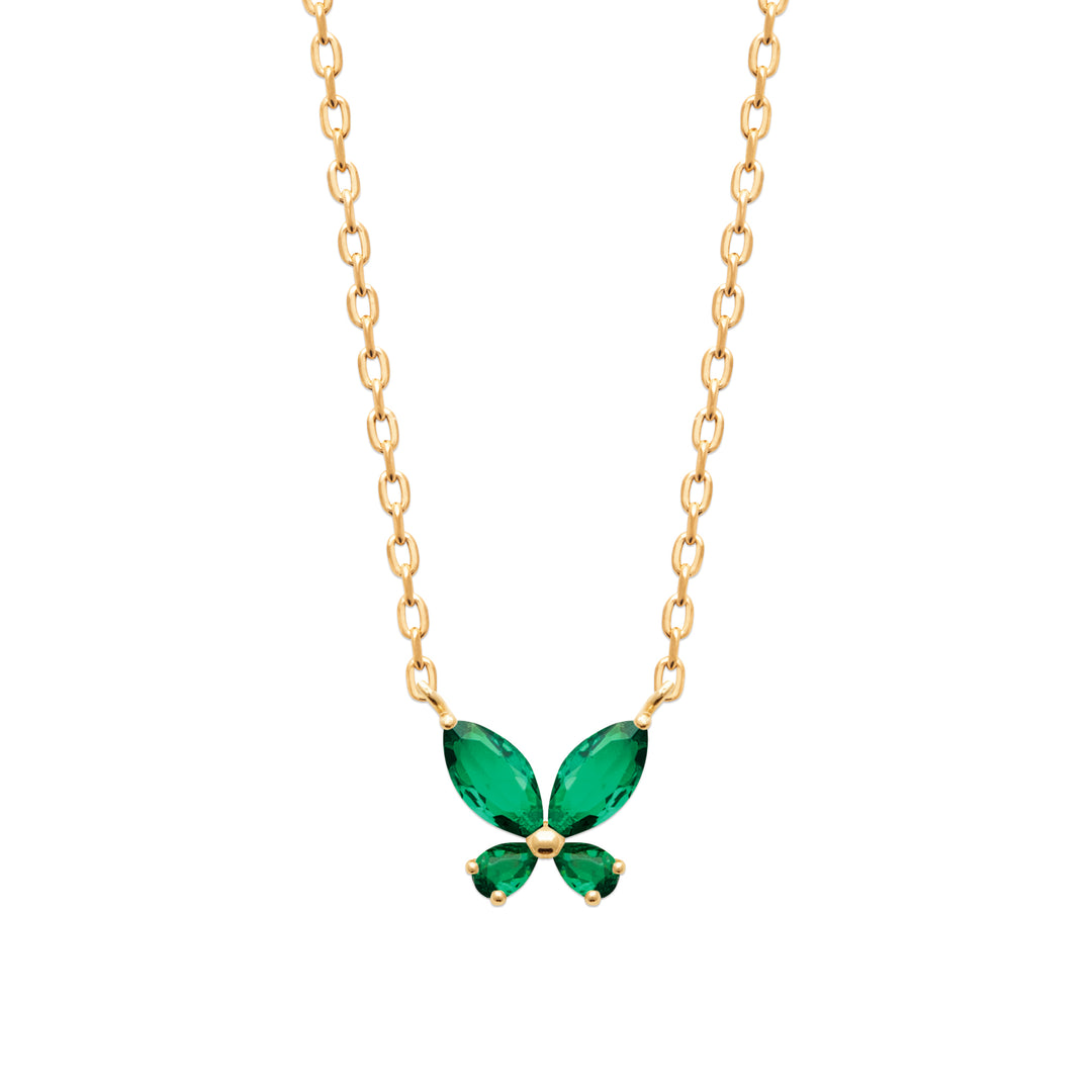 Collier Plaqué or motif papillon & Oz vert Mariposa