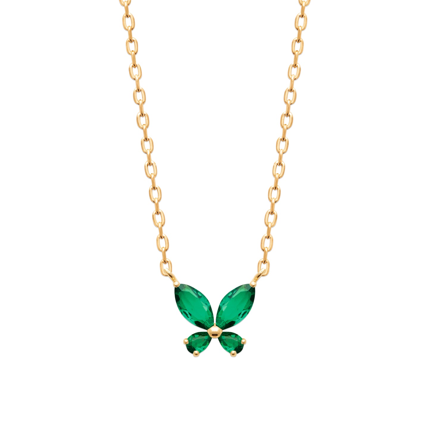 Collier Plaqué or motif papillon & Oz vert Mariposa