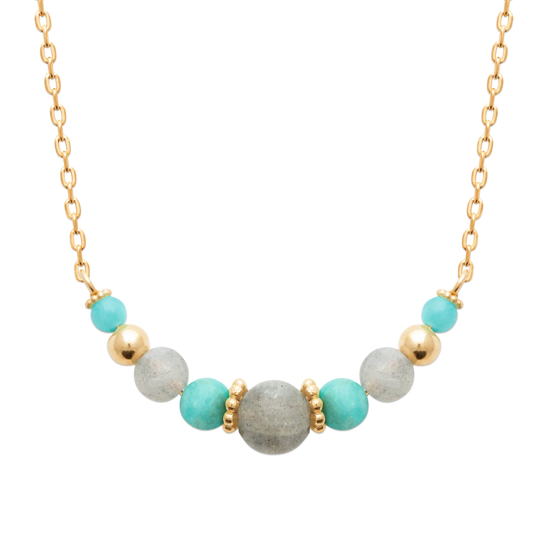 Collier Plaqué or Labradorite & Amazonite Laguna