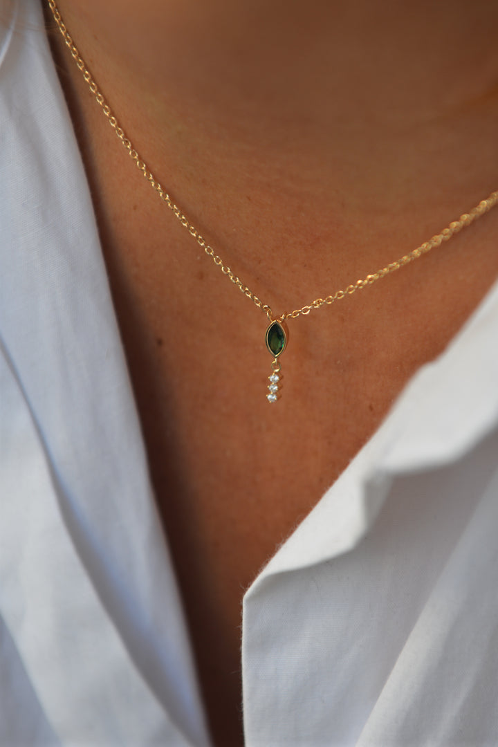 Collier Plaqué Or & Oz vert Verde