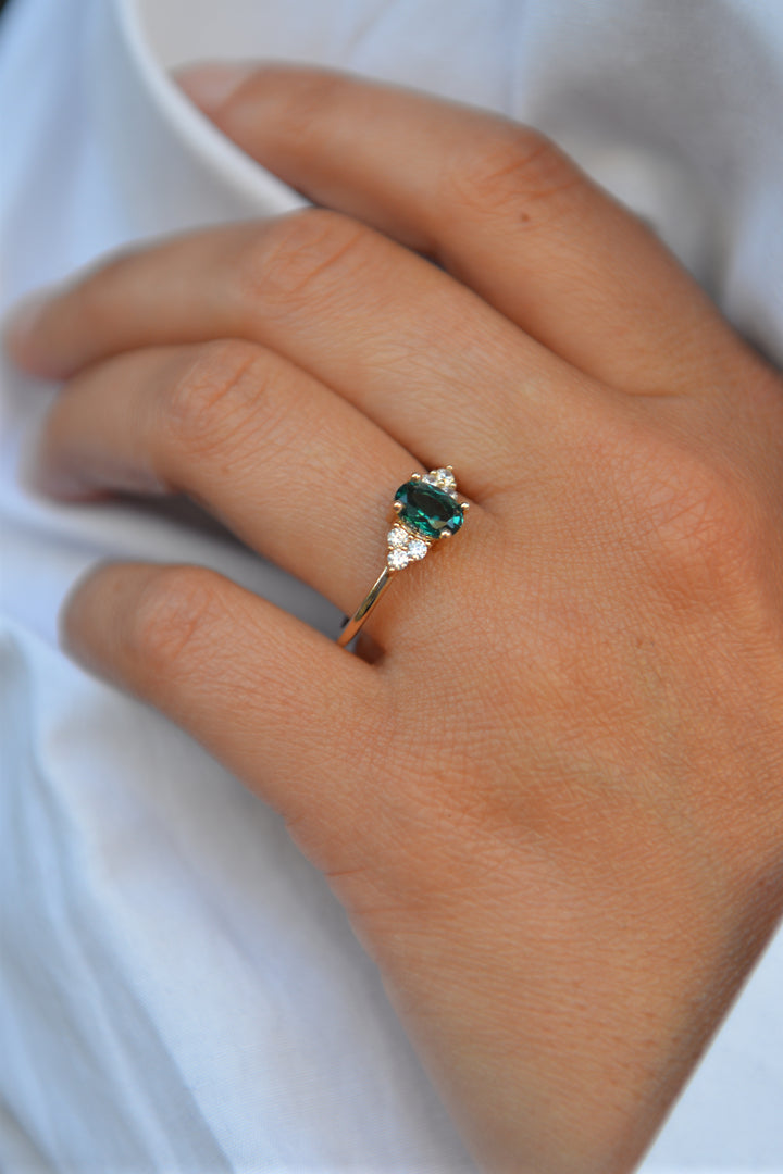 Bague Plaqué Or & Oz vert Diana