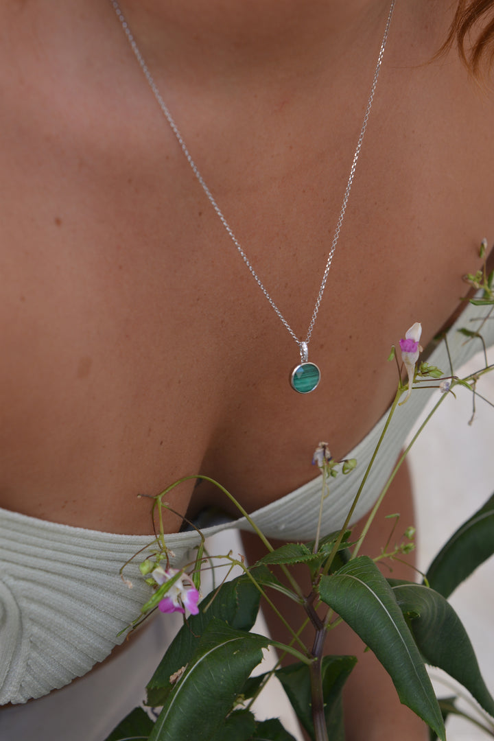 Collier Argent 925, Oz & Malachite Flora