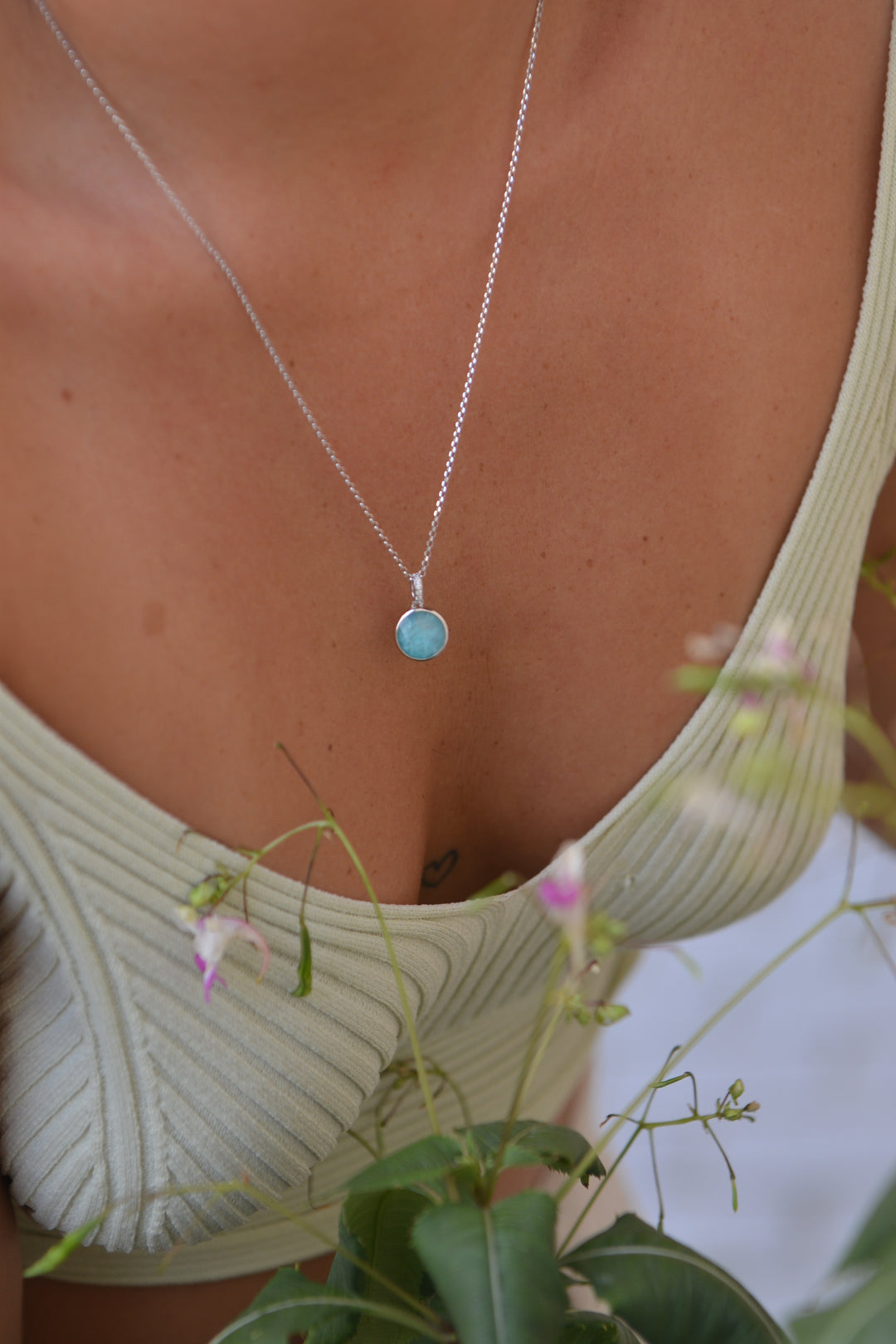 Collier Argent 925 Oz & Amazonite Flora