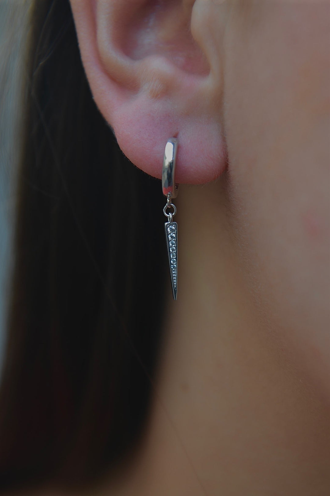 Boucles d'oreilles Argent 925 créoles pampille motif géométrique Laïka