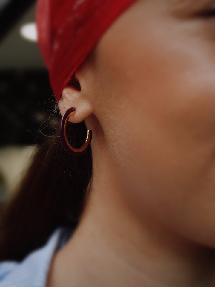 Boucles d'oreilles Plaqué Or & Résine Bordeaux Haven