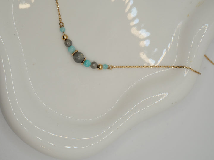 Collier Plaqué or Labradorite & Amazonite Laguna
