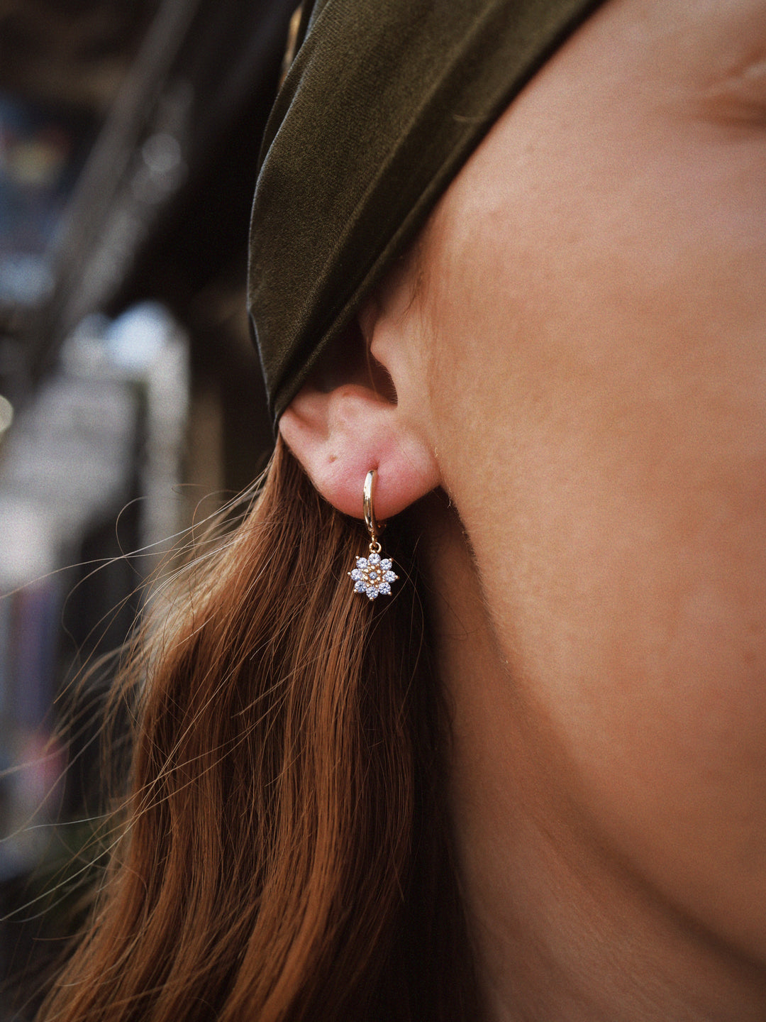 Boucles d'oreilles Plaqué or créole pampille Fleurette