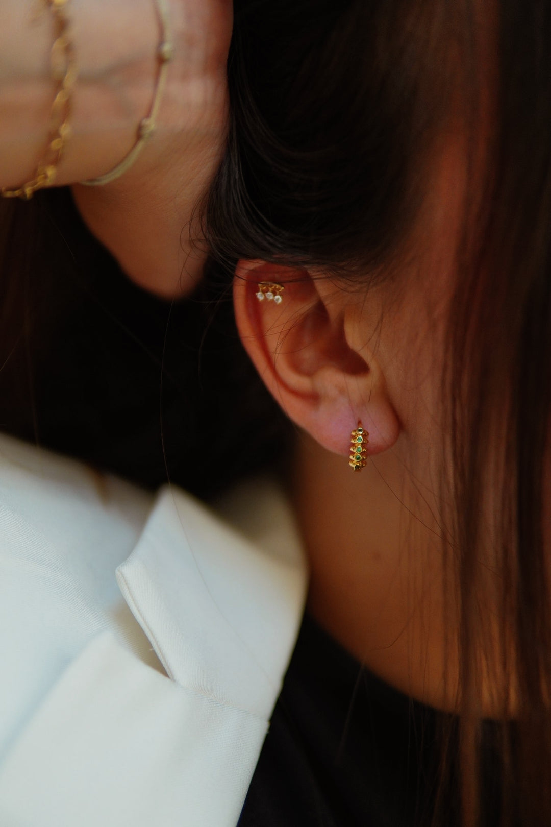 Boucles d'oreilles Plaqué Or & Oz vert Joon