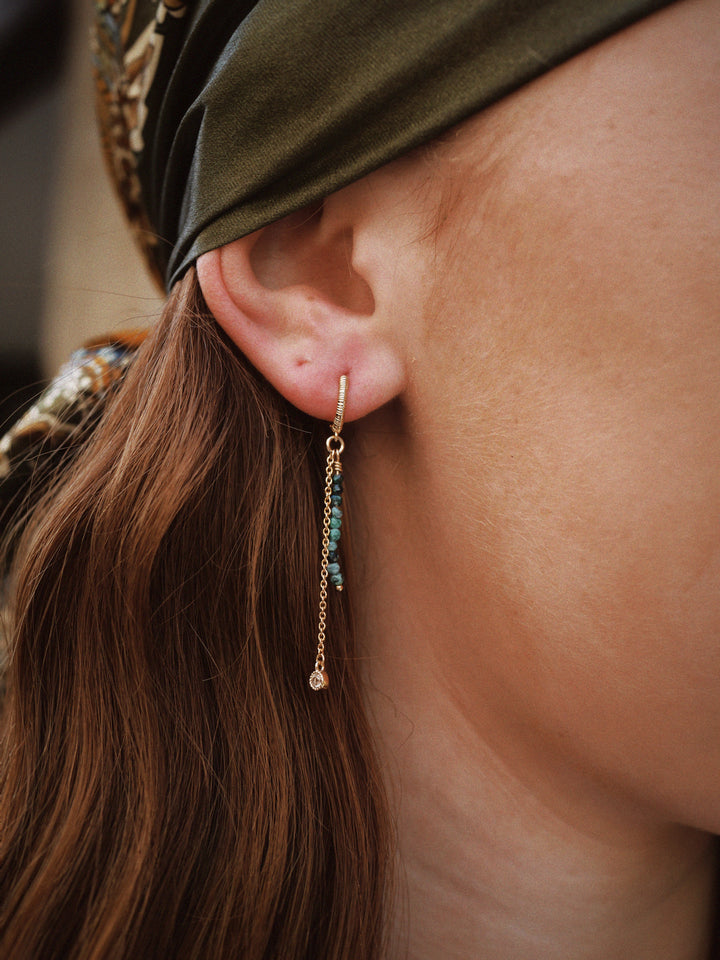 Boucles d'oreilles Plaqué Or & Turquoise africaine pendantes Lagon