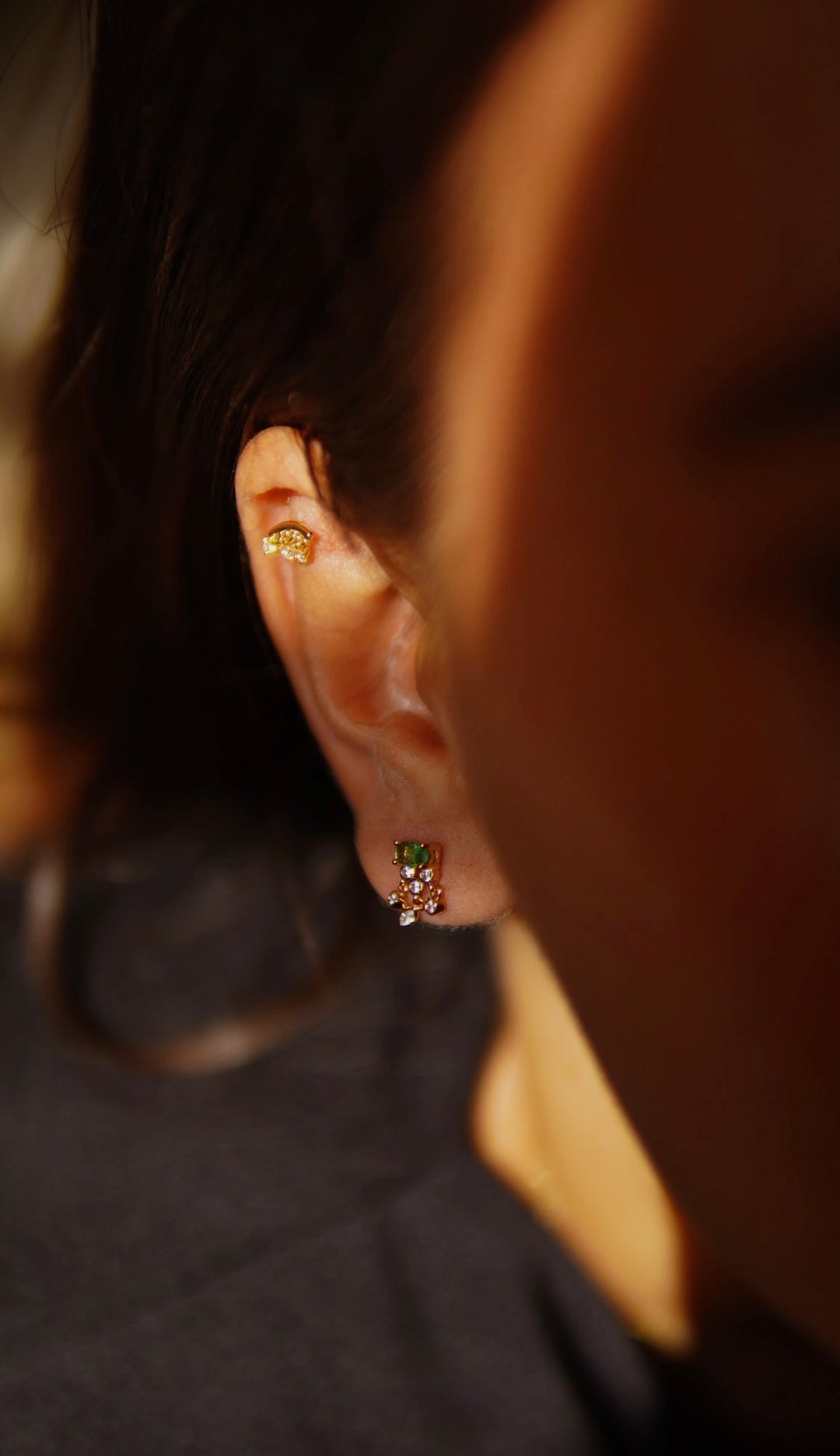 Boucles d'oreilles Plaqué Or & Oz vert Lina