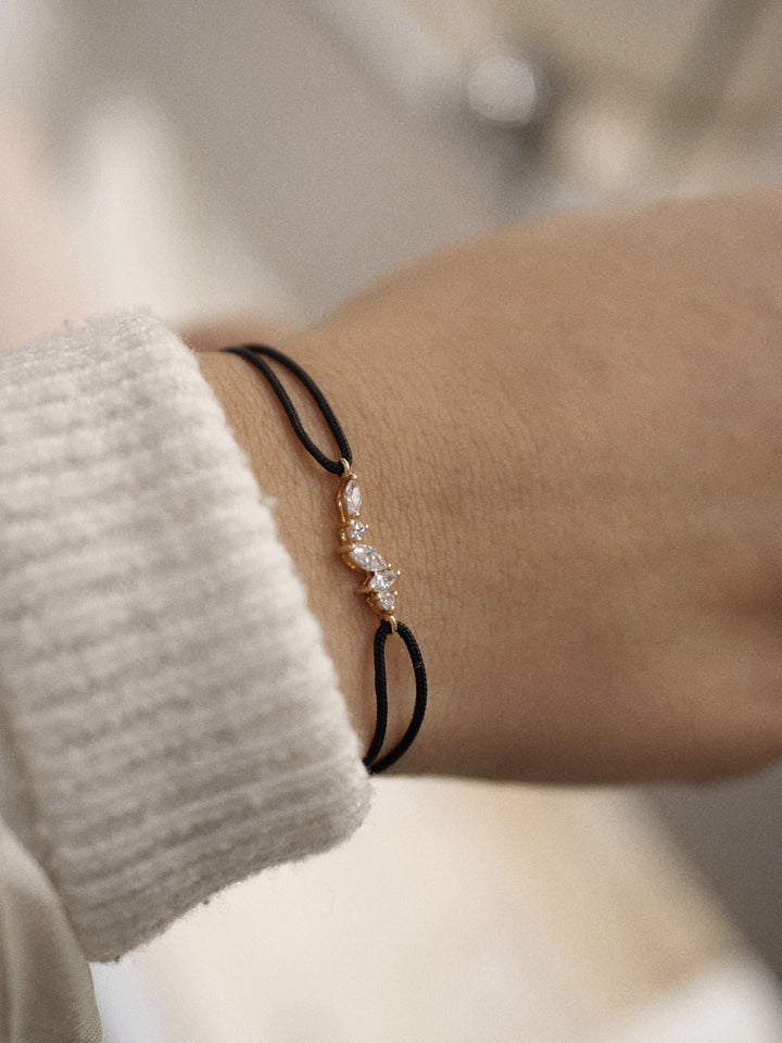 Bracelet Plaqué Or, Oz & Tissu noir Sparkle