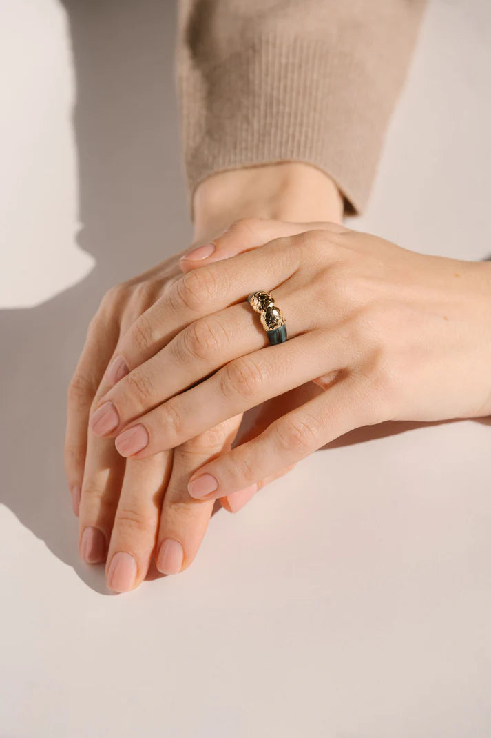 Bague Plaqué Or & résine verte Zellige Saunier