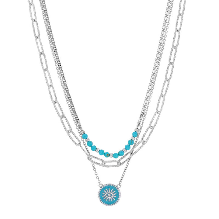 Collier Argent 925 triple  & émail bleu Coralia