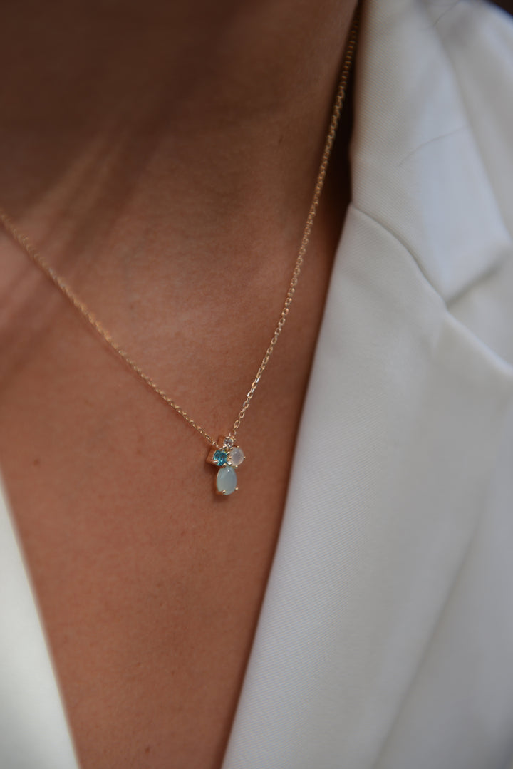 Collier Plaqué Or, OZ & Agate bleue Gaïa
