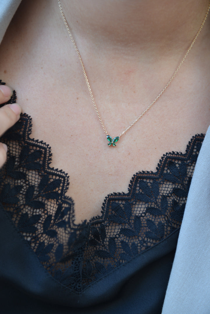 Collier Plaqué Or & Oz vert Mariposa