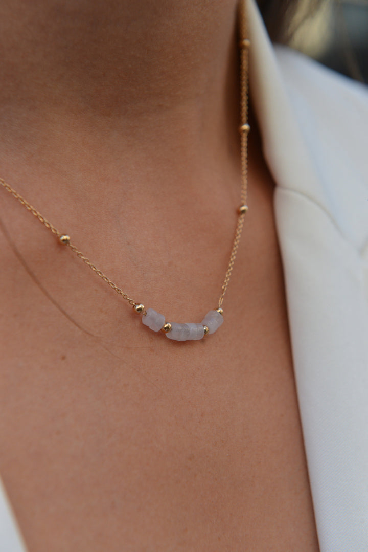 Collier Plaqué Or & Quartz rose chaîne boule Louise