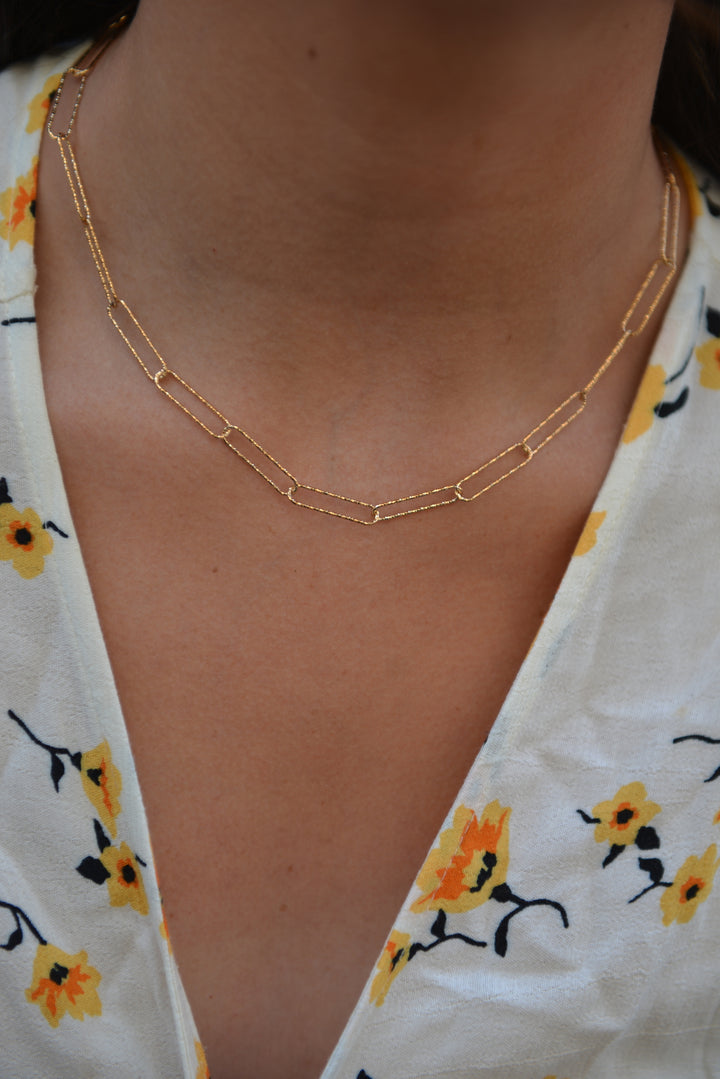 Collier Plaqué Or maille trombone effet martelé Zoé