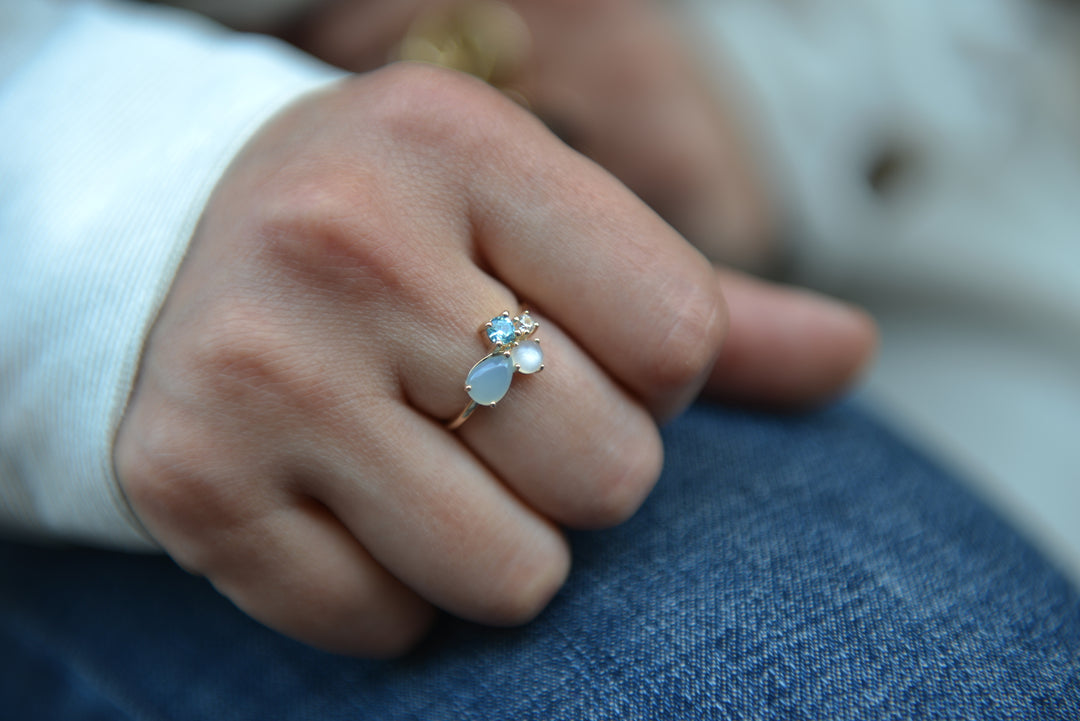 Bague Plaqué Or & OZ & Agate bleue Gaïa