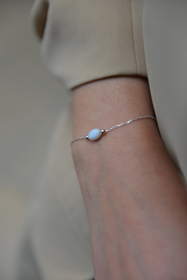 Bracelet Argent 925 & Pierre de lune Galet