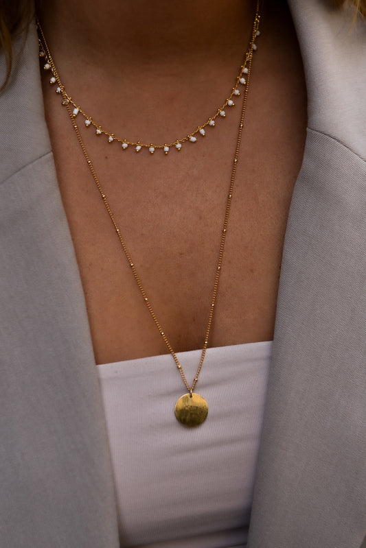 Collier plaqué or double & perles de Miyuki blanche Calvi