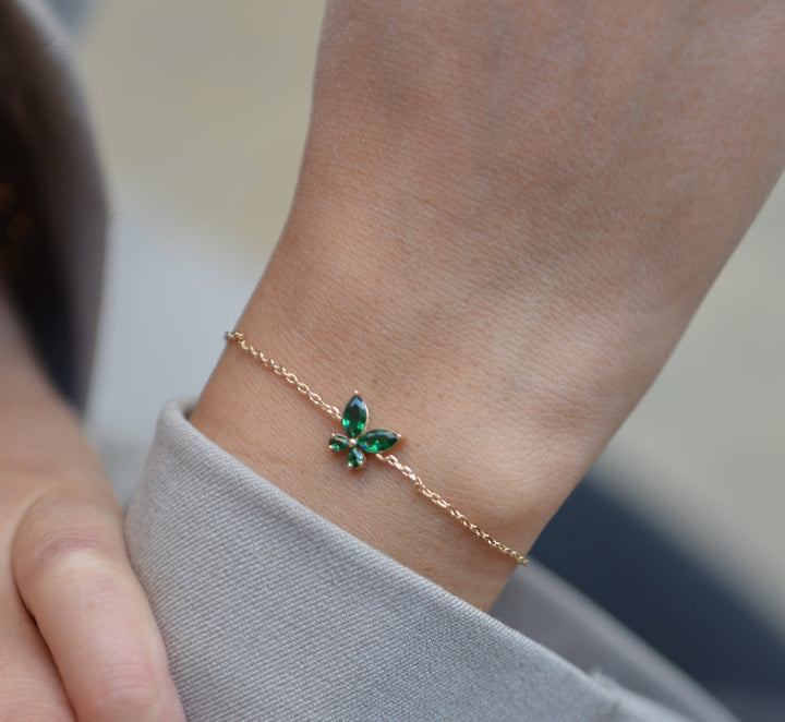 Bracelet Plaqué Or & Oz vert Mariposa