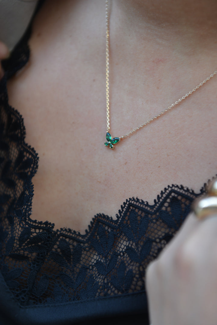 Collier Plaqué Or & Oz vert Mariposa