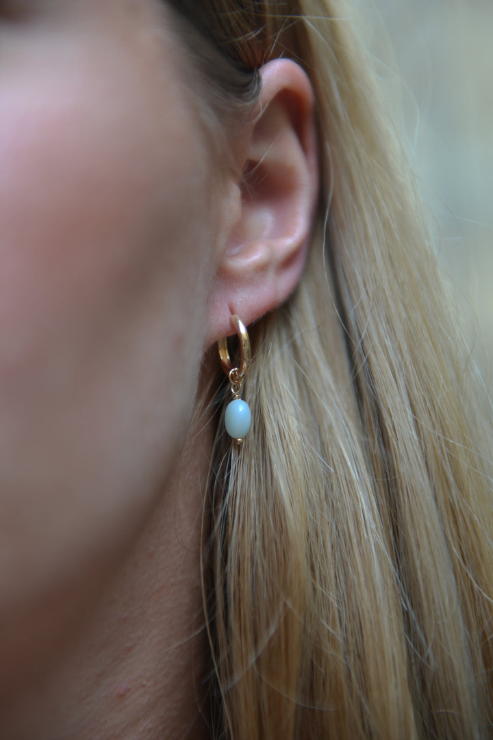 Boucles d’oreilles Plaqué Or & Amazonite créoles pampilles Bohaï