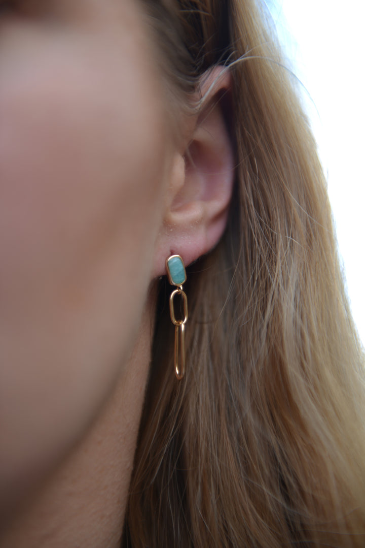 Boucles d'oreilles Plaqué Or & Amazonite pendantes Astrid