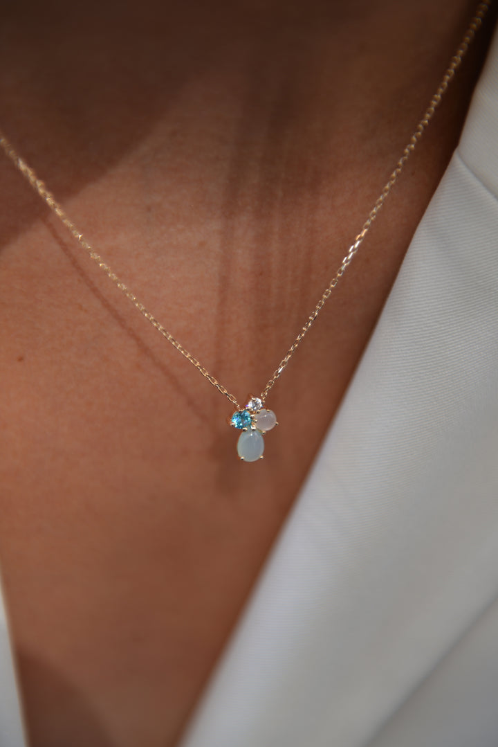 Collier Plaqué Or, OZ & Agate bleue Gaïa