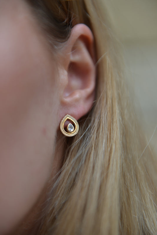 Boucles d'oreilles Plaqué Or & oxyde de zirconium forme goutte Anthéa