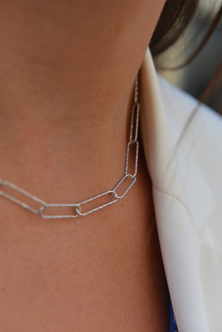 Collier Argent 925 maille trombone effet martelé Zoé