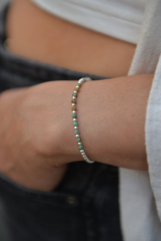 Bracelet Argent 925 élastique en perles & Chrysocolle Indiana