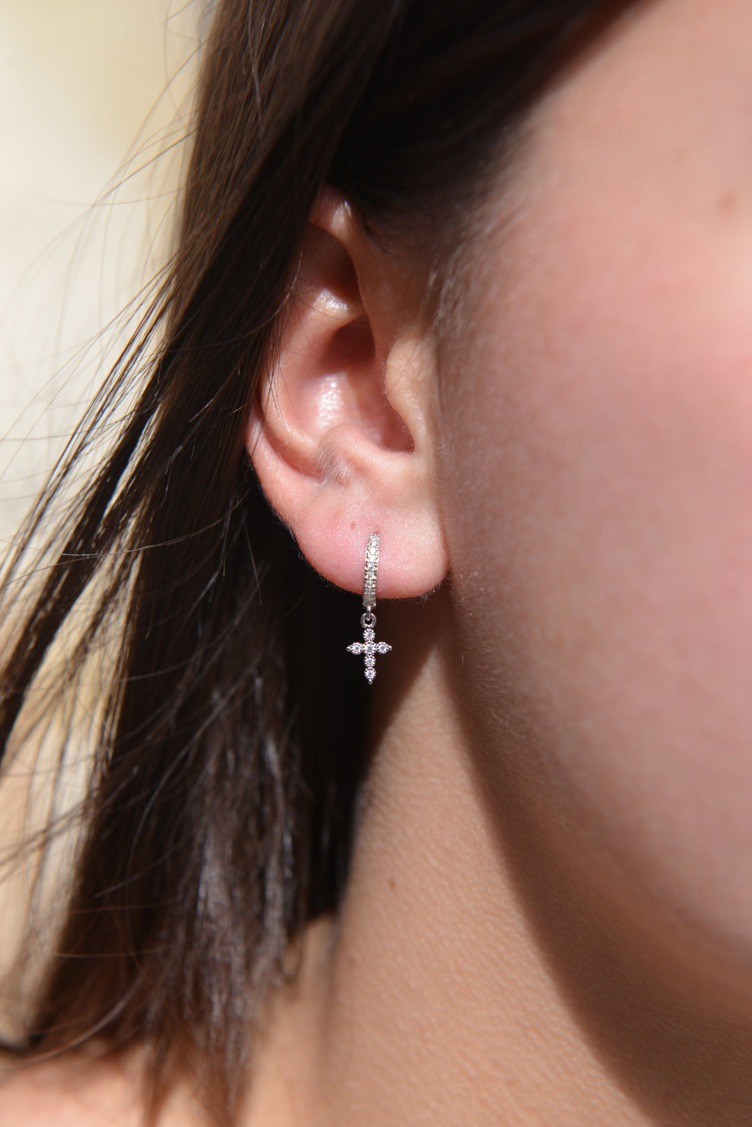 Boucles d'oreilles Argent 925 créoles pampille motif croix & OZ Kai