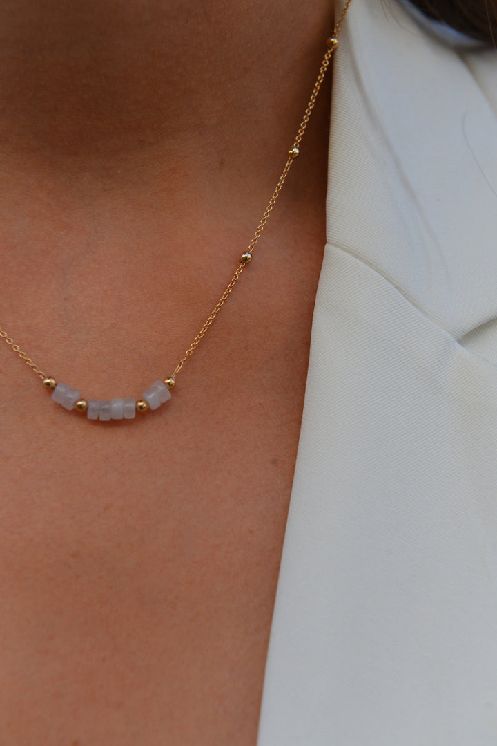 Collier Plaqué Or & Quartz rose chaîne boule Louise