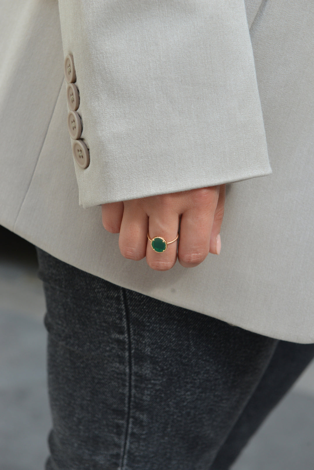 Bague en plaqué or et Agathe verte Anastasia