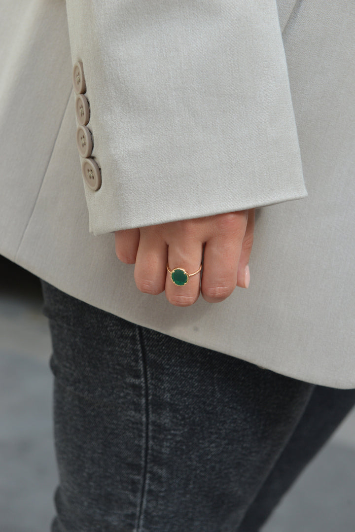 Bague Plaqué Or & Agathe verte Anastasia